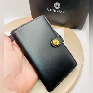 Versace NWT Blk Calfskin Leather Compact Bifold Wallet, Full Inclusion!